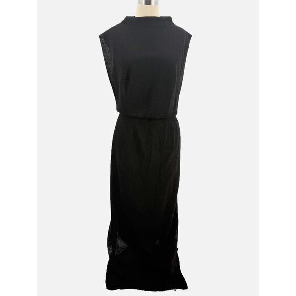 Sarah Pacini Black Knitwear Maxi Side Slit Dress Sleeveless Mock Neck NEW O/S - Picture 1 of 11